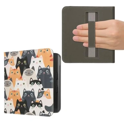 Image de kwmobile Étui Compatible avec Kobo Libra Colour Coque à Rabat magnétique Tablette eReader Similicuir Sangle Orange Noir Blanc