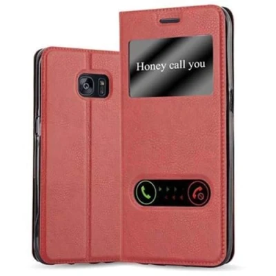 Image de cadorabo Coque pour Samsung Galaxy S7 Edge en Rouge Safran Housse Protection avec Stand Horizontal et Deux Fenêtres Portefeuille Etui Poche Folio Case Cover