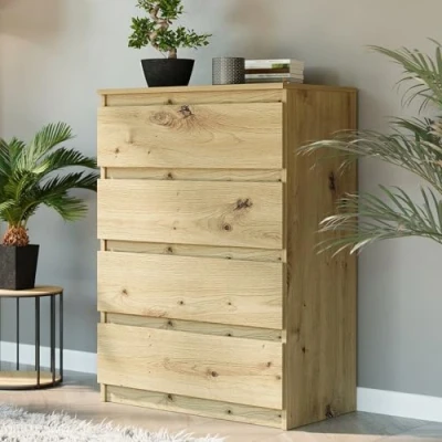 Image de Home Collective Commode à 4 tiroirs en bois avec Buffet haut Pour chambre coucher, salon, couloir, bureau Organiseur 70 x 98 40 cm Artisan