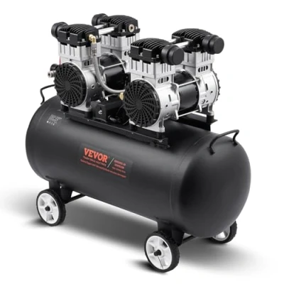 Image de VEVOR Compresseur d&#039;Air sans Huile, Réservoir Acier 75 L, 2,65 kW, 14,6 CFM 90 PSI, Pression Max 125 Silencieux Portable pour Réparation Automobile, Gonflage Pneus, Peinture Pistolet