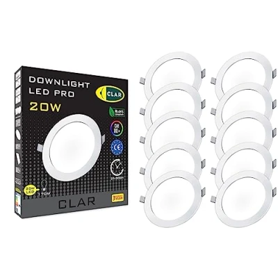 Image de CLAR Spot LED encastrable 20W, Extra Plat, Downlight LED, Salle de Bain, Plat 20W Blanc Neutre 4000K (Pack 10)