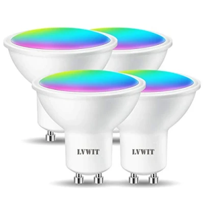 Image de LVWIT 4.9W Lampe LED GU10 WIFI et Bluetooth 350LM, Ampoule Smart WLAN RGB remplace l&#039;ampoule à réflecteur 35W, Multicolore Dimmable Intelligent, contrôlable via l&#039;application Tuya, Lot de 4