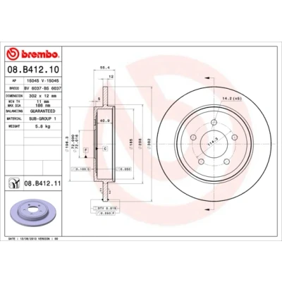 Image de BREMBO COATED DISC LINE 08.B412.11 Disque de frein 302 12 5 plein revêtu MAZDA: Tribute Break, FORD: Maverick SUV