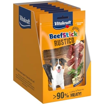 Image de Vitakraft Beef Stick Rustico Friandise pour Chien Au Bœuf Fumé Recette sans sucre ajouté, colorants et conservateurs (7 x 55g)