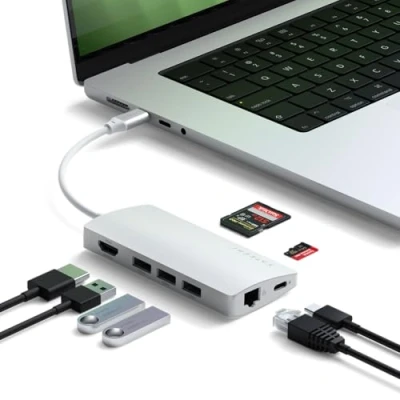 Image de Satechi Adaptateur USB C Multi Ports 4K Ethernet Argent ST TCMA2S