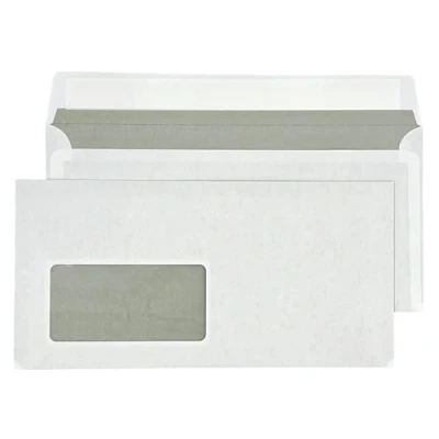 Image de PAKNOR ® 100 enveloppes avec fenêtre, DIN long, 220 x 110 mm, enveloppe autocollante blanches impression intérieure bleue, imprimables au laser (blanc/avec fenêtre)