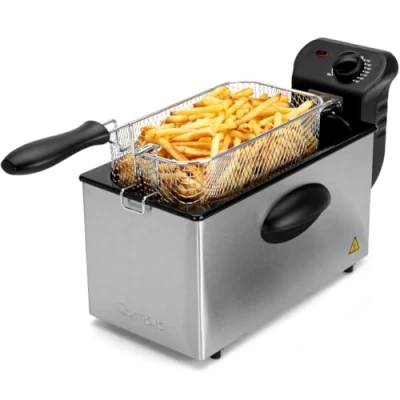 Image de Clatronic FR 3586 Friteuse en acier inoxydable 2,5L Parfait pour les frites et nuggets, faible odeur de friture, chauffage rapide Thermostat réglable continu, Inox