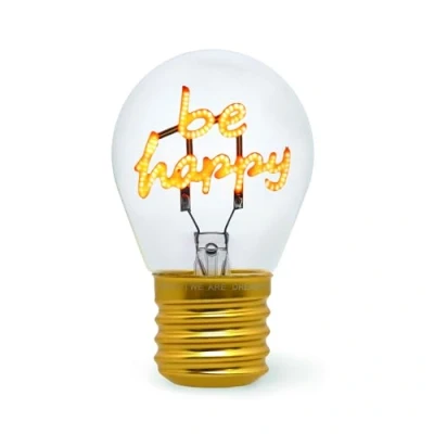 Image de Legami Lampe de table en forme d&#039;ampoule, rechargeable avec câble USB, sans fil, fiction thème Be Happy, 6,8 x 10,3 cm