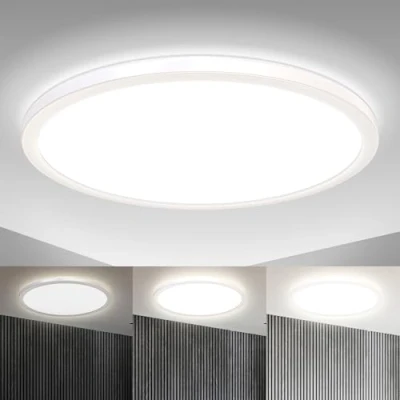 Image de B.K.Licht Panel LED ultra plat, 22W, 3000Lm, lumière blanche neutre 4000K, éclairage plafond, indirecte, fonction mémoire, plafonnier pour bureau, couloir, salon, rond Ø420mm