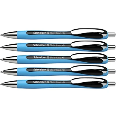Image de Schneider Slider Rave XB Stylos Bille (rétractables, rechargeables) Lot de 5, Encre noir indélébile