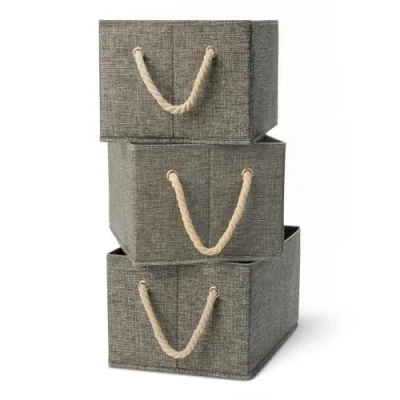 Image de Amazon Basics Lot de 3 bacs rangement pliables avec poignées en corde, anthracite, Taille L