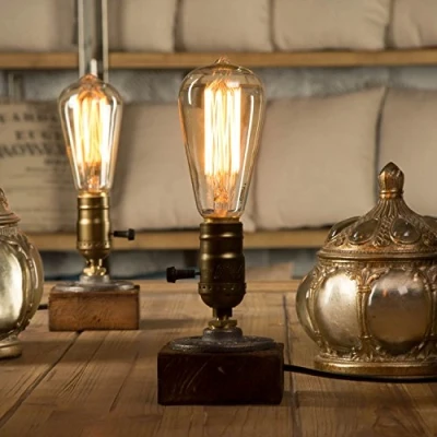 Image de YUENSLIGHTING E27 vintage blocs en bois lampe de table bureau chevet pour barre cafe Studio éclairage nuit variateur d&#039;intensité sans ampoule Art, With no bulb,