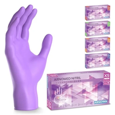 Image de ARNOMED gants jetables violet, nitrile taille XS, gant jetable avec 100 pièces/boîte, en non poudrés &amp; sans latex, cuisine, a usage unique S, M, L XL