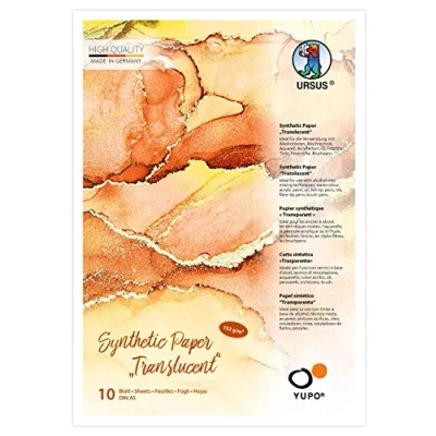 Image de Ursus Yupo Lot de 10 Feuilles Papier Transparent, Format A5, 153 g/m², synthétique, Surface Lisse, déchirures et à l&#039;eau, lumière, aux UV, extrêmement résistant, 100% Recyclable, 16299200, Blanc