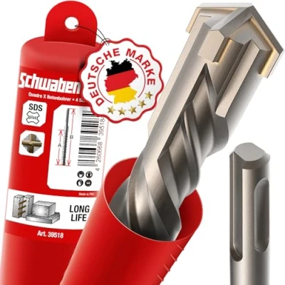 Image de SCHWABENBACH ® SDS Plus Foret 32 mm x 1000 à béton Forage précis et rapide dans le Avec pointe en carbure long Pas d&#039;accrochage fer d&#039;armature