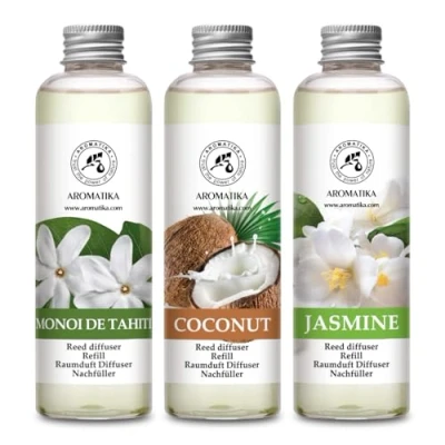 Image de Recharges Diffuseur Roseaux de Jasmin &amp; Coco Monoï Tahiti Set 3x200ml Parfum Ambiance Desodorisant Maison Frais et Longue Durée