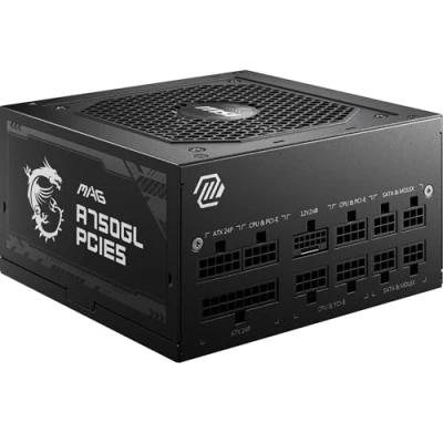 Image de MSI MAG A750GL PCIE5 Alimentation, 750W, 80 Plus Gold, Entièrement modulaire, ATX 3.0, Support GPU PCIe 5.0, Ventilateur FDB 120mm, Full Bridge LLC, câbles Plats Noirs Garantie 7 Ans