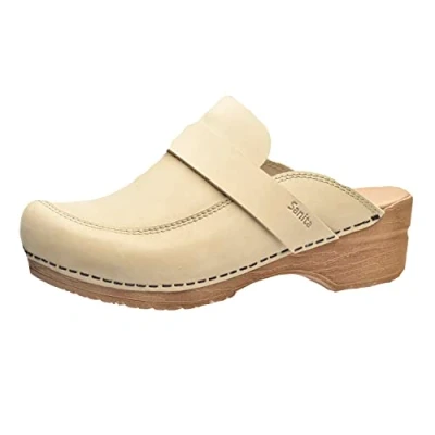Image de Sanita Knaus Sabots Ouvert Produit Original Fabriqué à la Main pour Femme Assise Plantaire de Forme Anatomique avec Mousse Souple Beige 40 EU