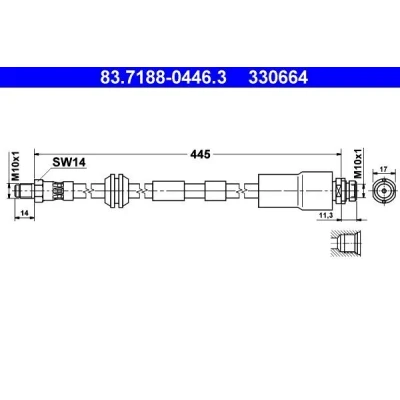 Image de ATE 83.7188 0446.3 Flexible De Frein 470 M10x1 FORD: MONDEO 3, 3 Stufenheck, Kombi, JAGUAR: X Type Berline, Break