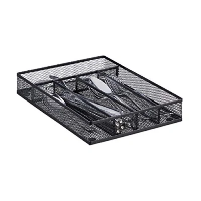 Image de Relaxdays Range couverts mailles acier métal boîte à bac HxlxP: 5 x 23,5 31,7 cm, noir