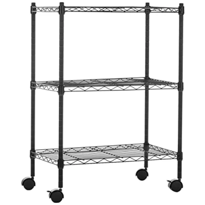 Image de Amazon Basics Étagère à 3 tablettes étroites réglables en hauteur avec pieds de nivellement, charge max. 340 kg, sans roulettes, Noir, 34 x 58.9 83.2 cm (l L H)