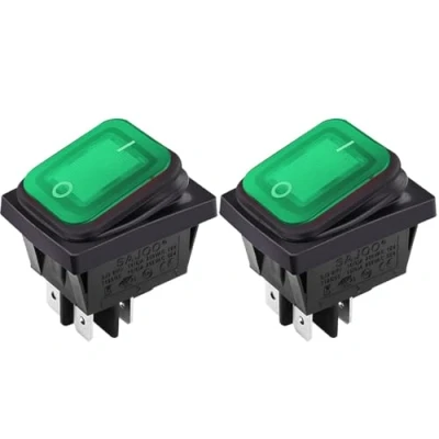 Image de CLDIY Lot de 2 interrupteurs à bascule DPST étanches pour bateau avec voyant vert 4 terminaux positions ON/OUS AC 16 A / 250 V 20 125