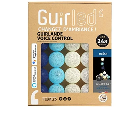 Image de GuirLED Guirlande lumineuse wifi boules coton LED USB Commande Vocale Maison connectée Amazon Alexa &amp; Google Assistant Adaptateur secteur 2xUSB inclus 24 2.4 Océan