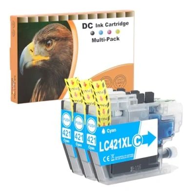 Image de D&amp;C LC421XL Cartouches d&#039;encre compatibles pour Brother LC421 XL DCP J1050DW MFC J1010DW J1140DW (Cyan, 3 Pack)