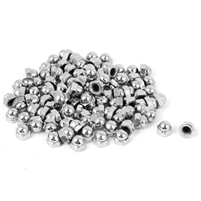 Image de sourcing map 100pcs Écrou Borgnes M6 Dôme Hexagonal Acier Carbone Décoratif pour Vis Boulons Argenté