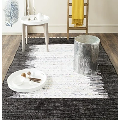 Image de SAFAVIEH Grand Tapis de Salon rectangulaire pour Une Utilisation en intérieur, Coton, Ivoire/Noir, 160 X 230 cm