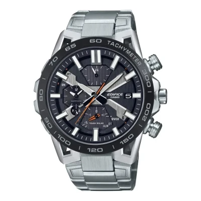 Image de Casio Montre Solaire Homme 55.60mm avec Cadran Noir analogique et Bracelet en Acier Argent EQB 2000DB 1AER