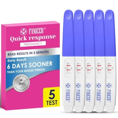 Image de 5 Pcs Tests de Grossesse, Emballés Individuellement Sensibilité HCG Test, Test grossesse détection Rapide，Test précoce fiable et précis(Bleu)