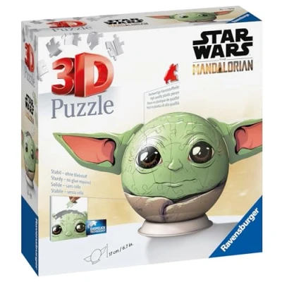 Image de Ravensburger Puzzle 3D Ball Star Wars The Mandalorian Grogu A partir de 6 ans 72 pièces numérotées à assembler sans colle Support et accessoire finition inclus Diamètre : 13 cm 11556