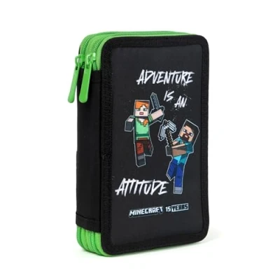 Image de Minecraft Trousse à crayons Alex Creeper Steve Grande capacité 2 compartiments 18 pièces Vert/noir