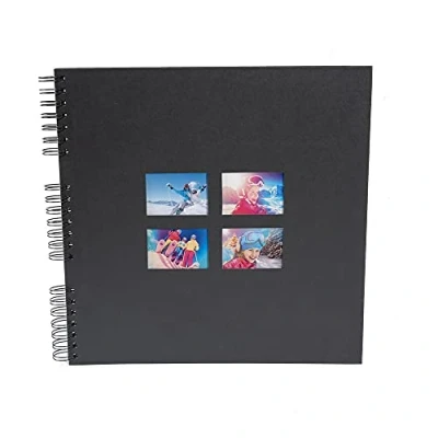 Image de Exacompta Réf. 15119E Album photos à spirales MILANO 360 60 pages noires format 32 x cm couverture en papier noir effet textile fenêtre de personnalisation certifié FSC
