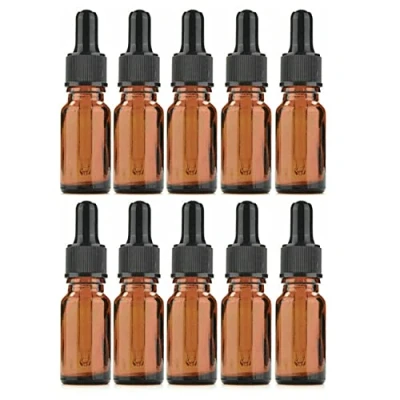 Image de Lot de 10 flacons compte gouttes en verre ambré avec bouchon noir, 5 ml pour pipette d&#039;huile essentielle rechargeable