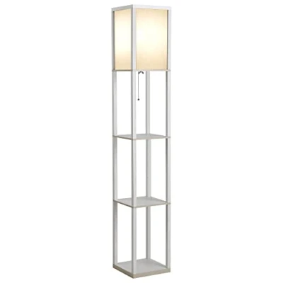 Image de HOMCOM Lampadaire étagère Lampe 26l x 160H cm 3 étagères 4 Niveaux MDF Blanc