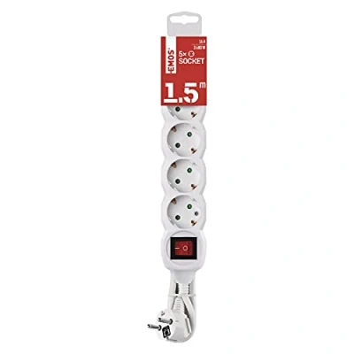 Image de EMOS Multiprise 5 Prises 1,5 m avec Interrupteur Schuko orientées à 45 250 V, 16 A, 3680 W Isolation PVC H05VV F3G mm² Protection renforcée Contre Les Contacts IP20 pour