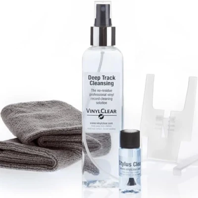 Image de Kit DE Nettoyage pour Disque Vinyle en Clair. 250 ML qualité Premium Liquide avec Support Pliable, Deux Microcloths et Instructions.