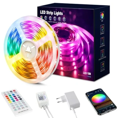 Image de Beaeet Ruban LED 15m, Chambre Multicolore Bande 5050 RGB Lumière LED, Bandeau avec Télécommande, Bluetooth App pour contrôler la en Synchronisation Musique