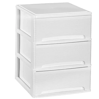 Image de COM FORT HOUSE Commode empilable en plastique Modèle Lineas Couleur blanche à 3 Tiroirs de rangement modulaires, Blanc Lignes