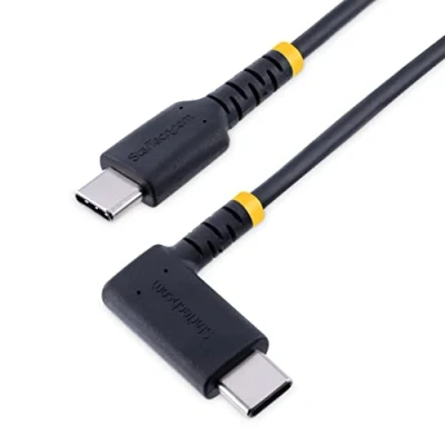 Image de StarTech.com Câble de Charge USB C 15cm Cordon C, 60W PD 3A Coudé Noir Fibre Aramide Robuste 2.0 Type Chargeur Rapide (R2CCR 15C CABLE)