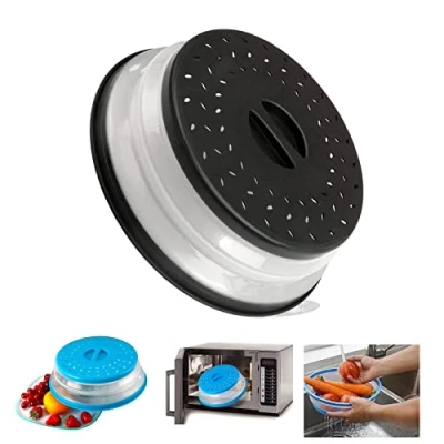 Image de Couvercle pliable pour micro ondes ventilé anti éclaboussures Couvercles à vapeur réglables sans BPA (noir)