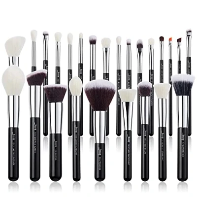 Image de Jessup ensemble de pinceaux maquillage professionnels, noir/argent, avec cheveux naturels, poudre fond teint, fard à paupières, pinceau maquillage, Blush, 25 pièces