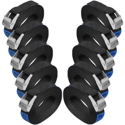 Image de Sangle à griffe d&#039;arrimage de fixation Noir 1m 2,5m 4m 6m charge maximale 250 kg DIN EN 12195 2, 10 pièces 2.5 cm x 6 m