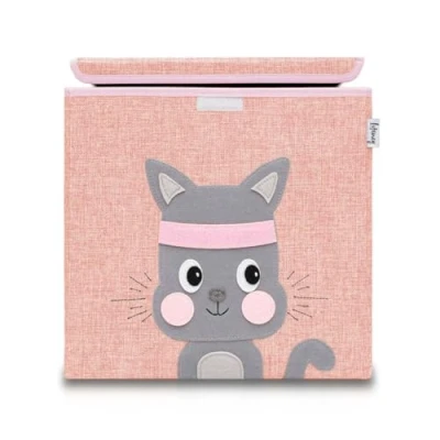 Image de Lifeney 833086 Boîte de rangement chat avec couvercle, Coffre à jouet, Polyester, Effet lin, Coloré, 33 x cm