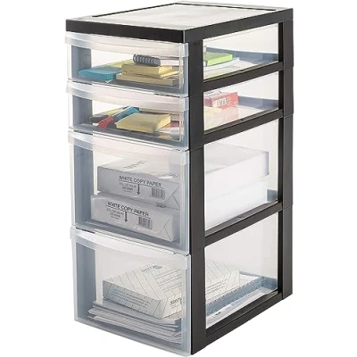 Image de Iris Ohyama, Tour de rangement à Roulettes, Plastique, 2 Grands &amp; Petits Tiroirs, Noir, Ouverture Facile, Meuble Rangement, Papeterie, pour Chambre, Salle Bain, École Bureau, Sans BPA, DC 322