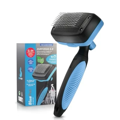 Image de BluePet brosse pour petite chats et petits chiens, à lapin Enlève en douceur le sous poil, les nœuds feutre (Petite Automatique Bleu)