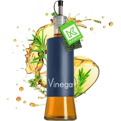 Image de KADAX distributeur de condiments liquides, bouteille en verre avec éléments acier, pour huile, vinaigrette, réservoir d&#039;huile (vinaigrette, bleu foncé)