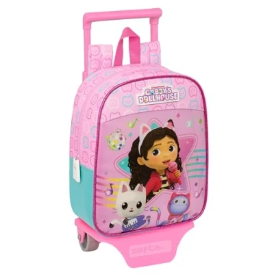 Image de Safta GABBY&#039;S DOLLHOUSE PARTY Sac à dos de crèche avec chariot, idéal pour les enfants différents âges, confortable et polyvalent, qualité résistance, 22 x 10 27 cm, couleur rose clair,